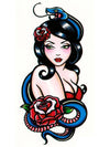 Beauty with a Red Rose and a Blue Snake - Tatouage Ephémère - Tattoo Forest