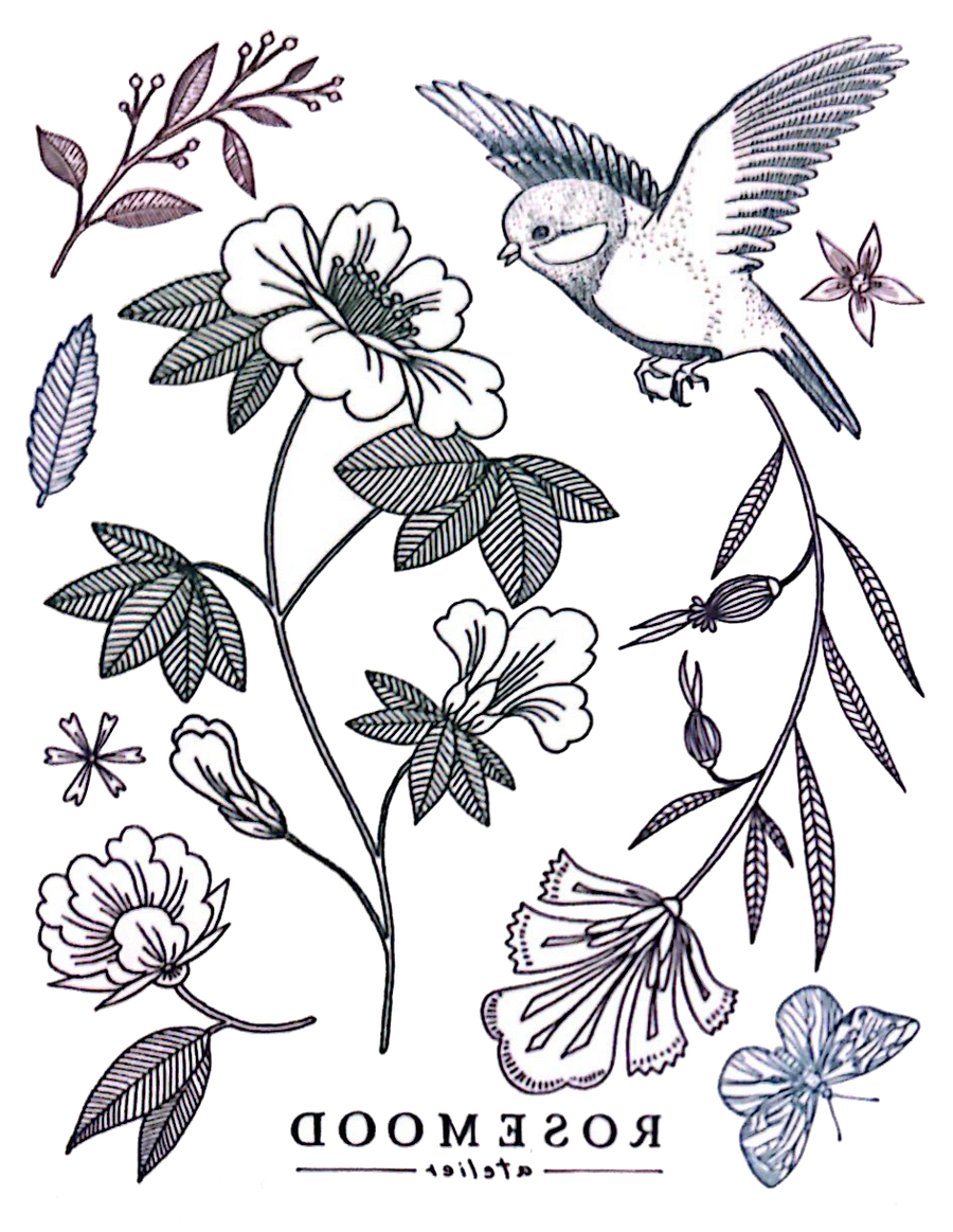 Delicate Bird, Butterfly and Flowers