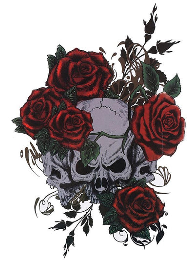 3 Skulls and Red Roses - Tatouage Ephémère - Tattoo Forest