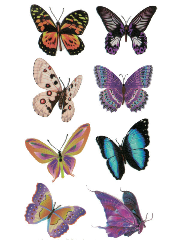 8 Colorful Butterflies - Tatouage Ephémère - Tattoo Forest