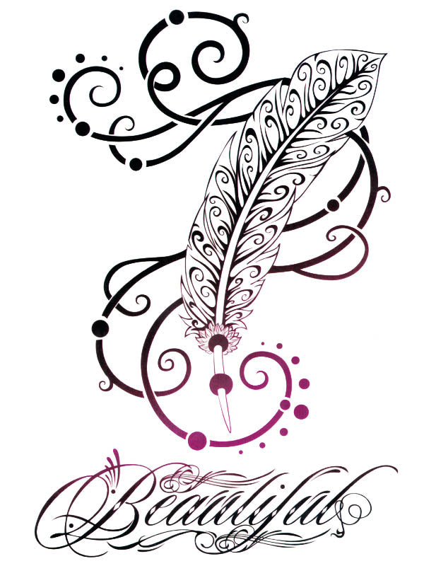 Beautiful Feather Handwriting - Tatouage Ephémère - Tattoo Forest