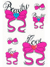 Beauty Pink Ribbons with Blue Diamonds - Tatouage Ephémère - Tattoo Forest