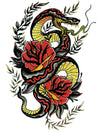 Black and Red Snake with Flowers - Tatouage Ephémère - Tattoo Forest