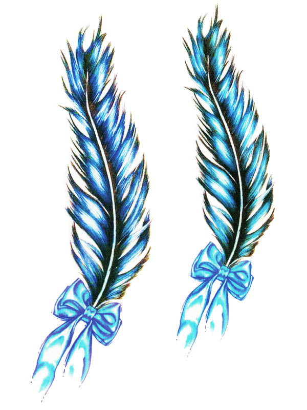Blue Feathers with Ribbons - Tatouage Ephémère - Tattoo Forest
