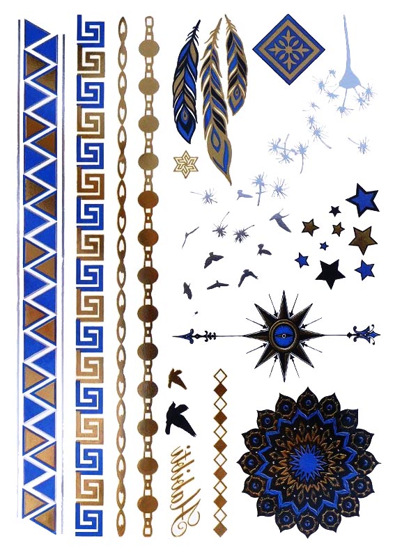 Blue Mandala & Feathers - Tattoo Forest