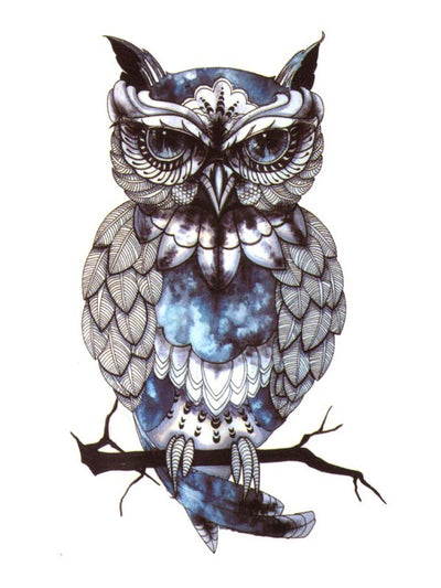 Blue Owl Lost in its Thoughts - Tatouage Ephémère - Tattoo Forest