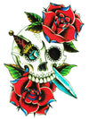 Blue and Red Roses, Skull and Dagger - Tatouage Ephémère - Tattoo Forest