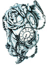 Clock, Black Pearls, Skull, Roses and Feathers - Tatouage Ephémère - Tattoo Forest