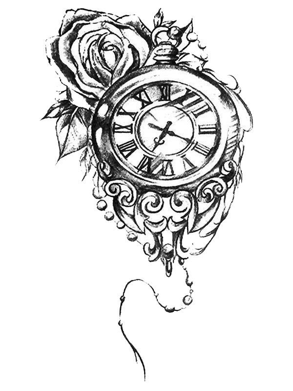 Clock and Rose - Tatouage Ephémère - Tattoo Forest