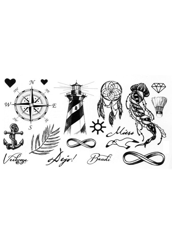 Compass, Heart, Anchor, Lighthouse, Dreamcatcher and Jellyfish - Tatouage Ephémère - Tattoo Forest