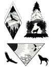 Diamond Eagle and Pine Wolf - Tatouage Ephémère - Tattoo Forest