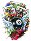Dices, Winged Bomb and Game Cards - Tatouage Ephémère - Tattoo Forest