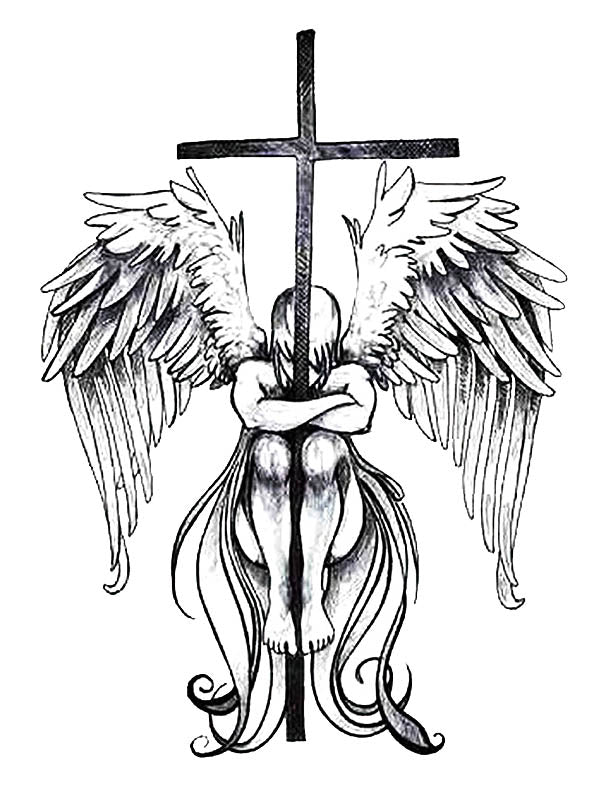 Fallen Angel and Cross - Tatouage Ephémère - Tattoo Forest