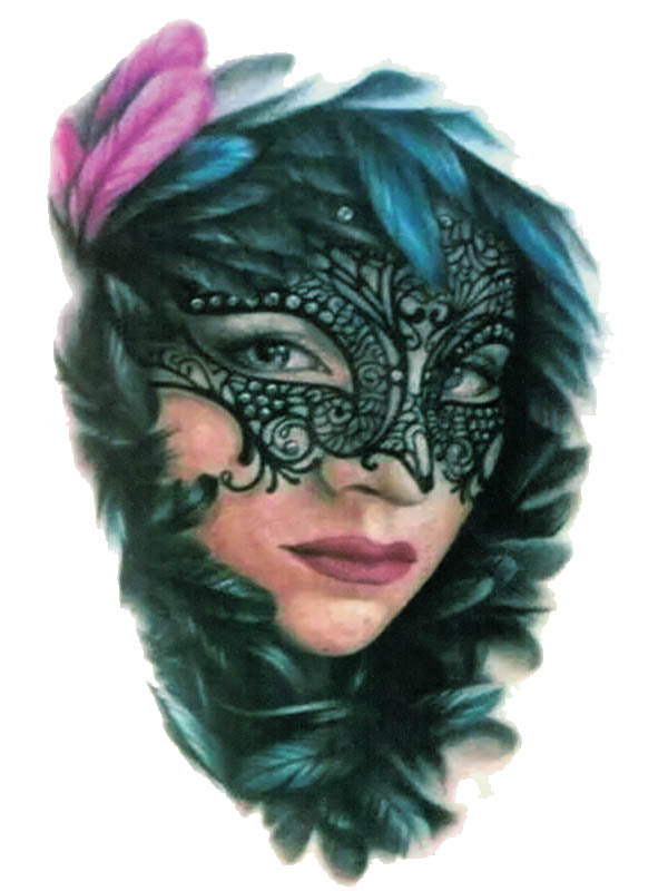 Feather Masked Lady - Tatouage Ephémère - Tattoo Forest