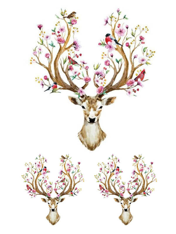 Flowered Deer and Birds - Tatouage Ephémère - Tattoo Forest