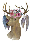 Flowered Deer with Feathers - Tatouage Ephémère - Tattoo Forest