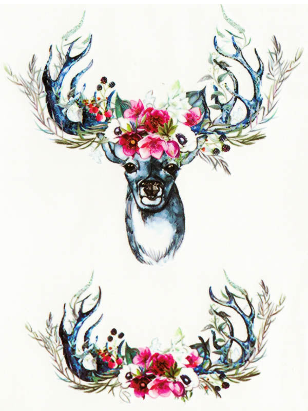 Flowered Deers and Antlers - Tatouage Ephémère - Tattoo Forest