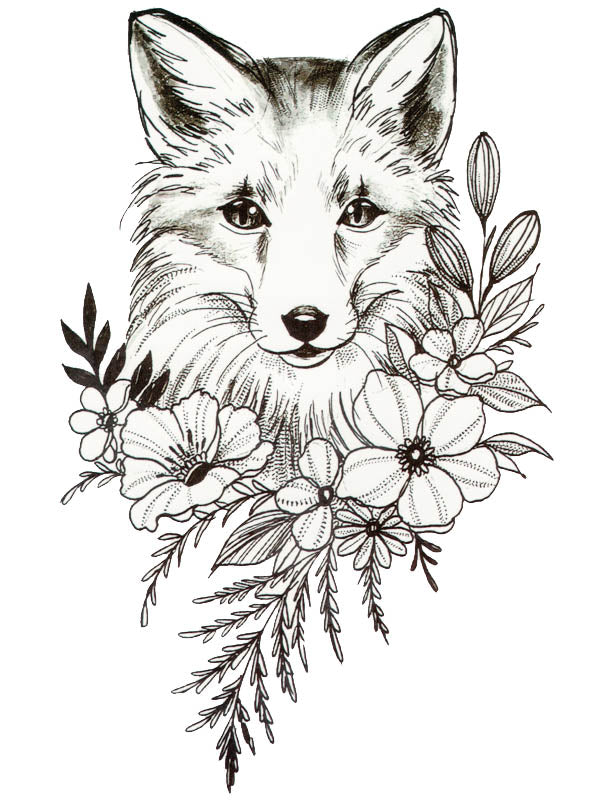Fox and Flowers - Tatouage Ephémère - Tattoo Forest