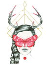 Geometric Lady with Antlers, Braid and Red Sphinx Butterfly - Tatouage Ephémère - Tattoo Forest