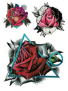 Geometric Pink, Red, Grey and Purple Roses - Tatouage Ephémère - Tattoo Forest