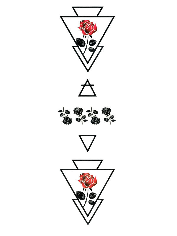 Geometric Red and Black Roses Arrows 1 - Tatouage Ephémère - Tattoo Forest