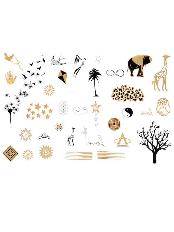 Gold Animals and Symbols - Tatouage Ephémère - Tattoo Forest