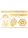 Gold Elephant, Lotus Flower, Fatima's Hand and Mandala - Tatouage Ephémère - Tattoo Forest