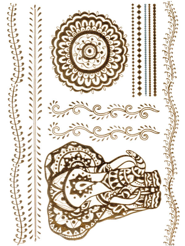 Gold Elephant and Mandala - Tatouage Ephémère - Tattoo Forest