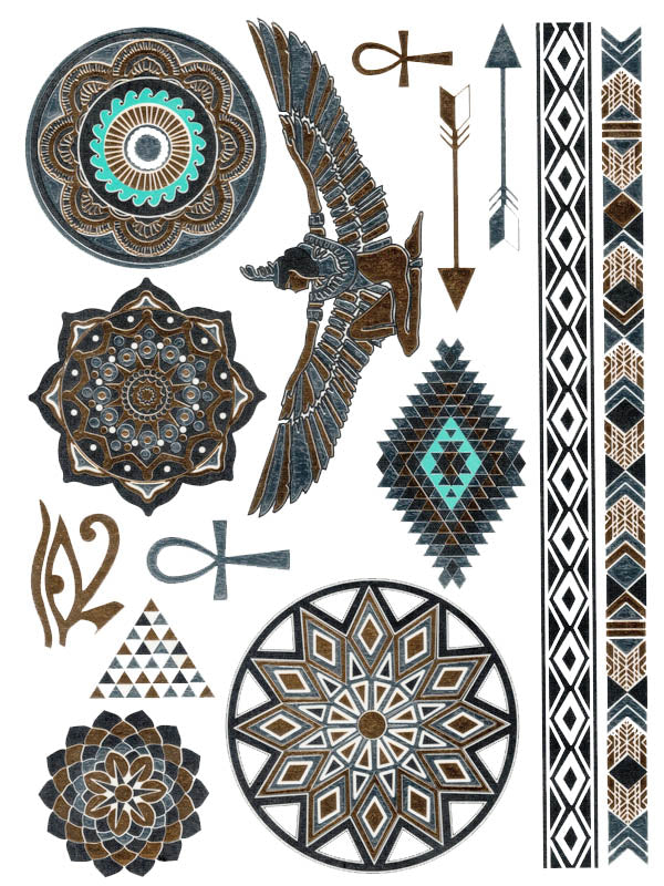Gold Mandalas, Horus Eye, Anchor, Pyramid and Arrows - Tatouage Ephémère - Tattoo Forest