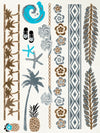 Gold, Silver, Black and Blue Beach, Pineapple and Ocean Jewels - Tatouage Ephémère - Tattoo Forest