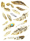 Gold, Silver and Blue Feathers - Tatouage Ephémère - Tattoo Forest