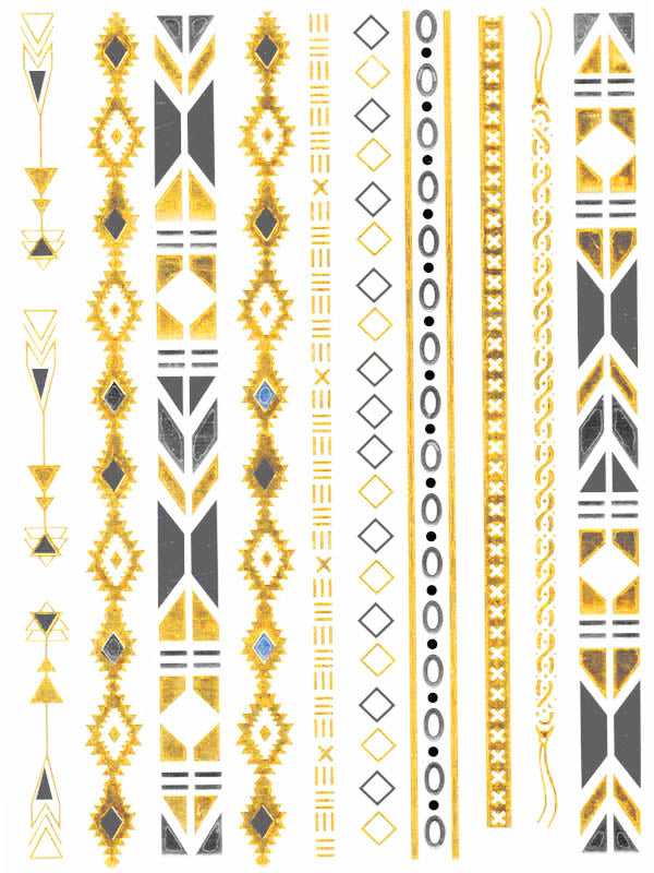 Gold Tribal Arrows and Indian Bracelets - Tatouage Ephémère - Tattoo Forest