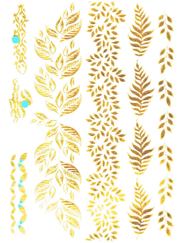Gold and Green Leaf Jewels - Tatouage Ephémère - Tattoo Forest