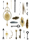Gold and Silver Arrows, Feathers and Keys - Tatouage Ephémère - Tattoo Forest