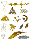 Gold and Silver Arrows, Triangles, Diamond, Moon and Stars, Birds and Feathers - Tatouage Ephémère - Tattoo Forest