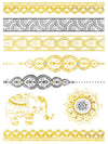 Gold and Silver Lotus Mandala and Elephant - Tatouage Ephémère - Tattoo Forest