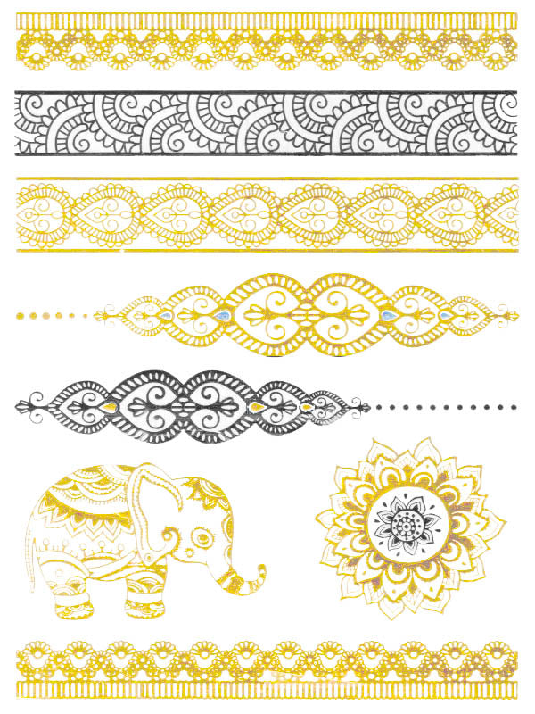 Gold and Silver Lotus Mandala and Elephant - Tatouage Ephémère - Tattoo Forest