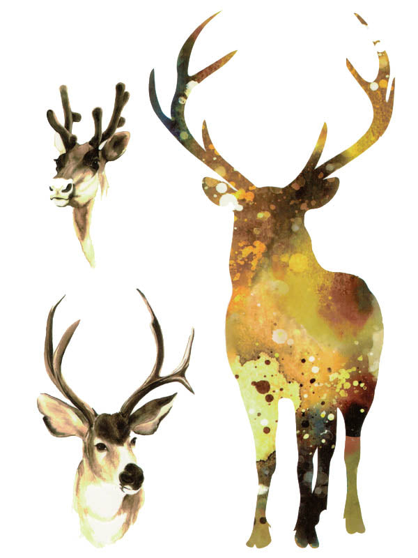 Golden Deer and Reindeer - Tatouage Ephémère - Tattoo Forest