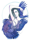 Graphic Lady with Purple Eagles - Tatouage Ephémère - Tattoo Forest