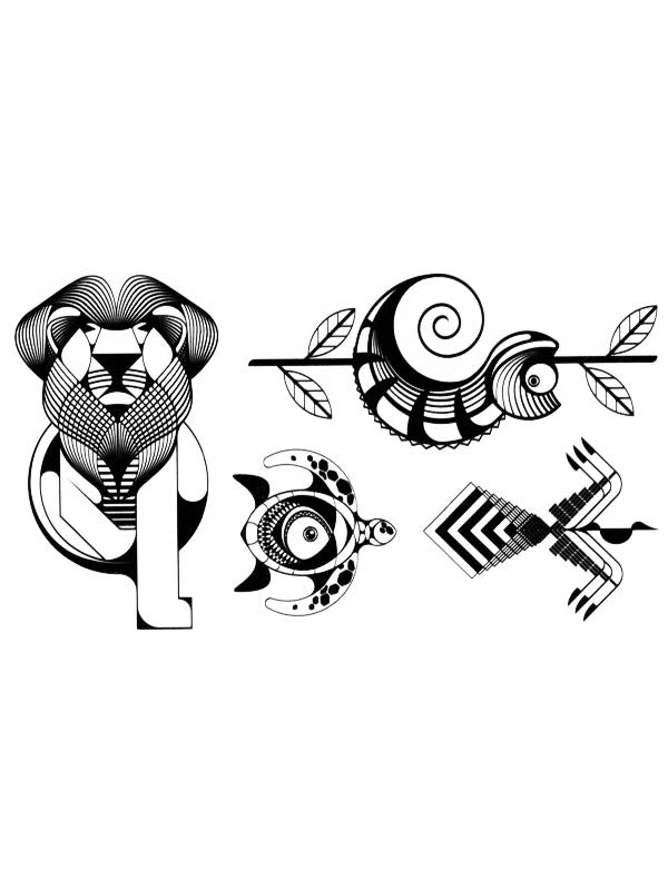 Graphic Lion, Snake, Turtle and Bird