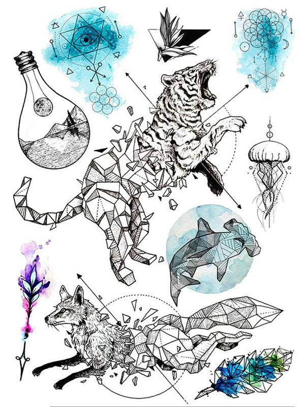 Graphic Tiger, Light Bulb, Shark, Arrow and Fox - Tatouage Ephémère - Tattoo Forest