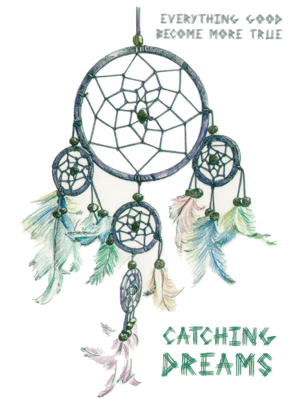 Grey Dreamcatcher with Multicolor Feathers - Tatouage Ephémère - Tattoo Forest