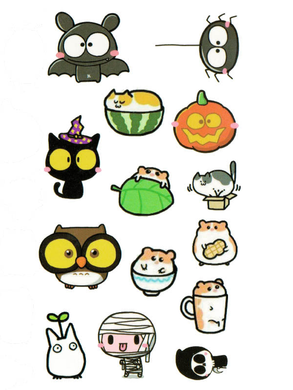 Halloween Pumpkin, Spider, Bat, Black Cat, Owl, Mummy and Death Reaper - Tatouage Ephémère - Tattoo Forest