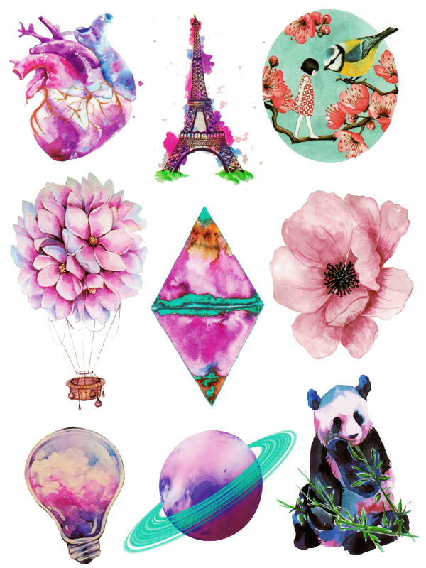 Heart Organ, Eiffel Tower, Panda, Saturn and Light Bulb - Tatouage Ephémère - Tattoo Forest