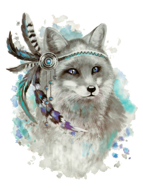Indian Grey Fox with Feathers