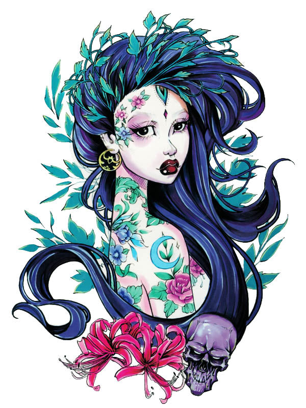 Inked Punk Girl with a Purple Skull - Tatouage Ephémère - Tattoo Forest