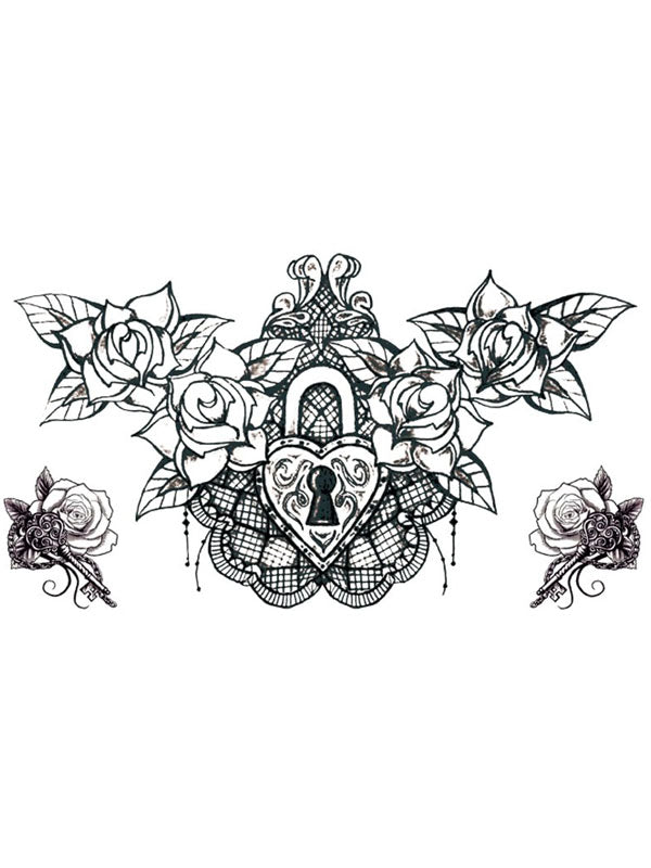 Keylock, Keys and Roses Underboob - Tatouage Ephémère - Tattoo Forest