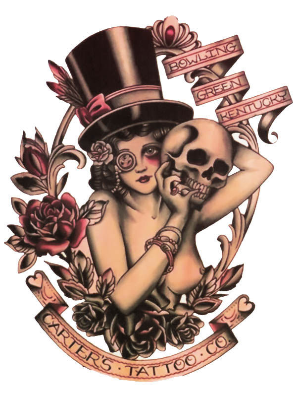 Lady with a Topper Hat and Skull - Tatouage Ephémère - Tattoo Forest
