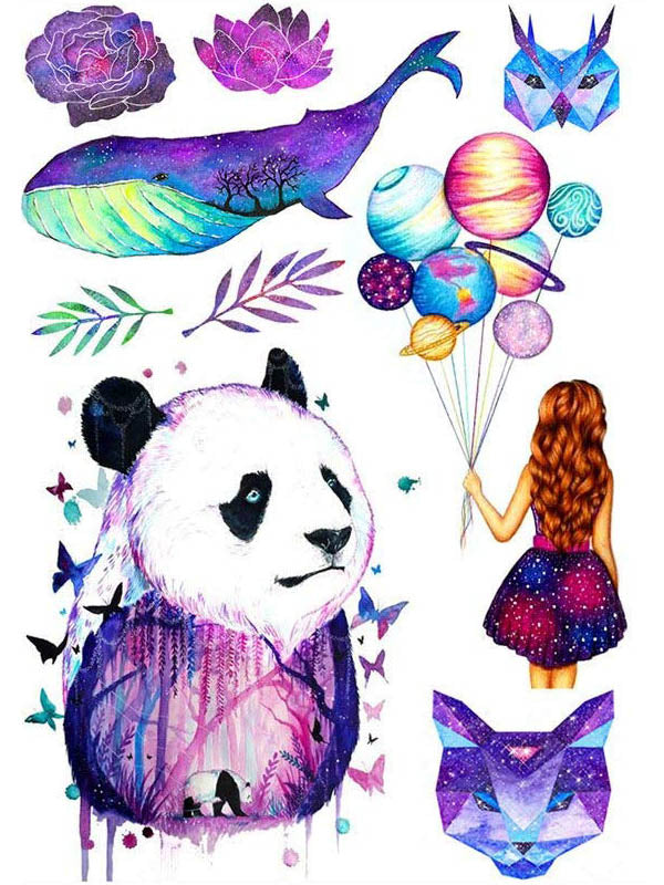 Lotus Flower, Rose, Whale, Panda, Graphic Cat and Owl, Little Girl with Balloons