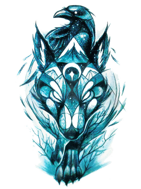 Magic Wolf and Raven - Tatouage Ephémère - Tattoo Forest